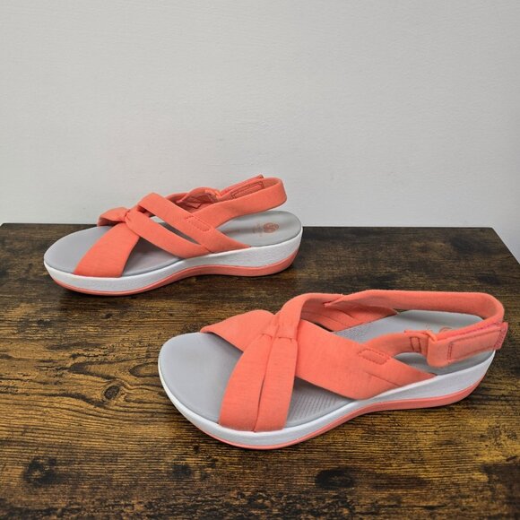 Clarks Cloudsteppers Arla Belle Sport Sandals Soft Coral Fabric Women Size 8.5 - Picture 3 of 7
